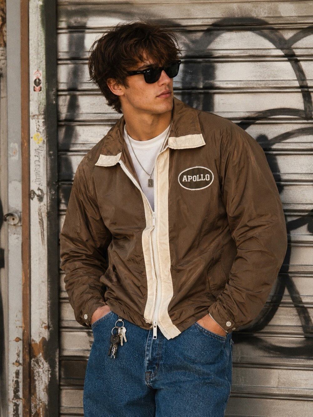 Vintage Apollo Promotional Jacket Mens M Brown Nylon Windbreaker Capitol